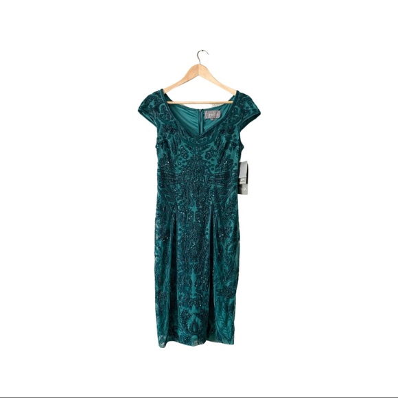 NWT Theia Couture Teal Green Beaded Dress